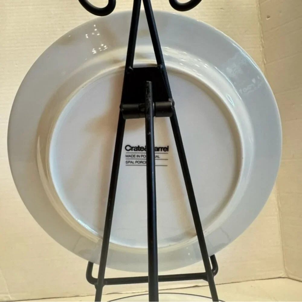 Lot of 3 Crate & Barrel Spal Porcelain Roulette Blue Trim 8 1/4” Salad Plate